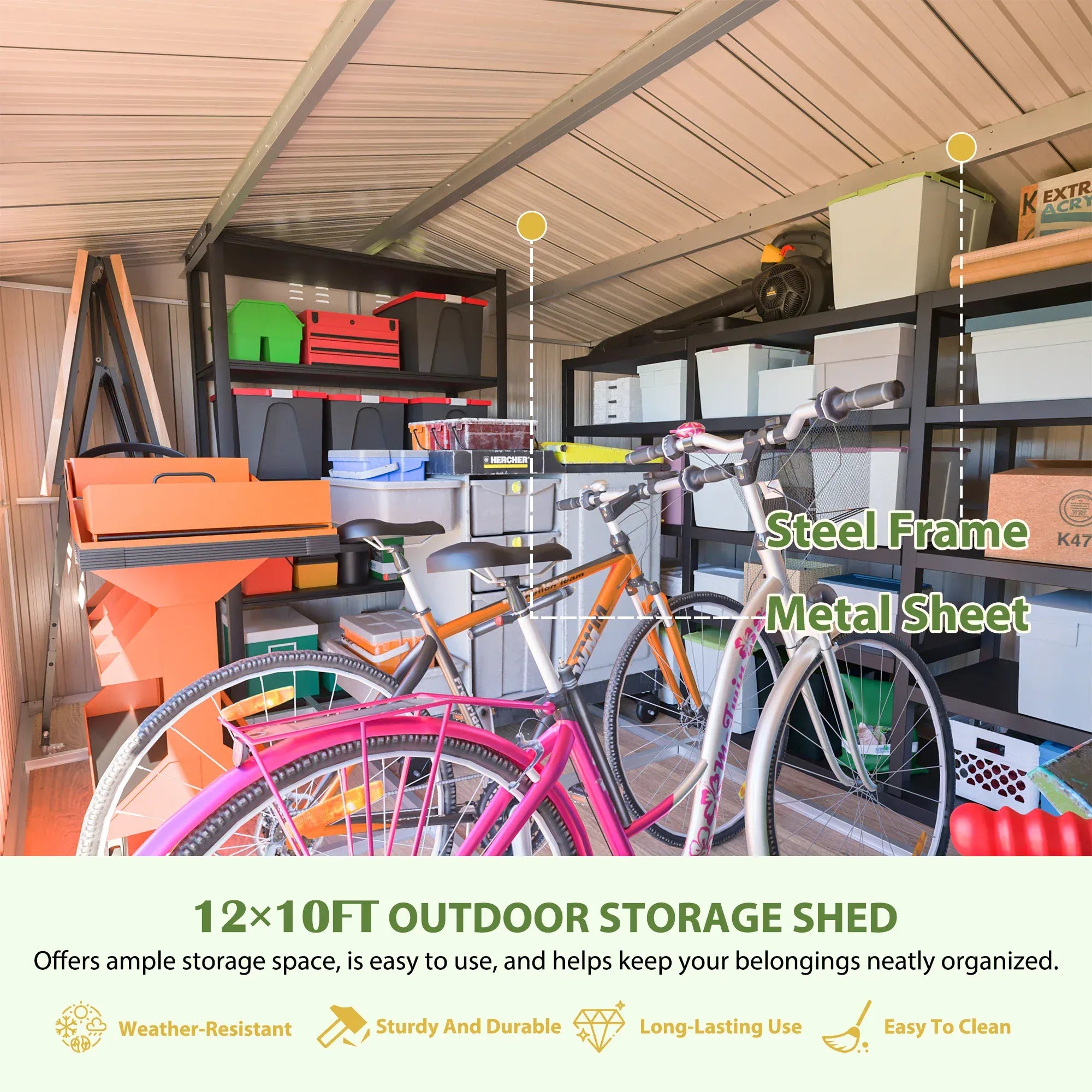 12x10FT Grey Metal Outdoor Storage Shed