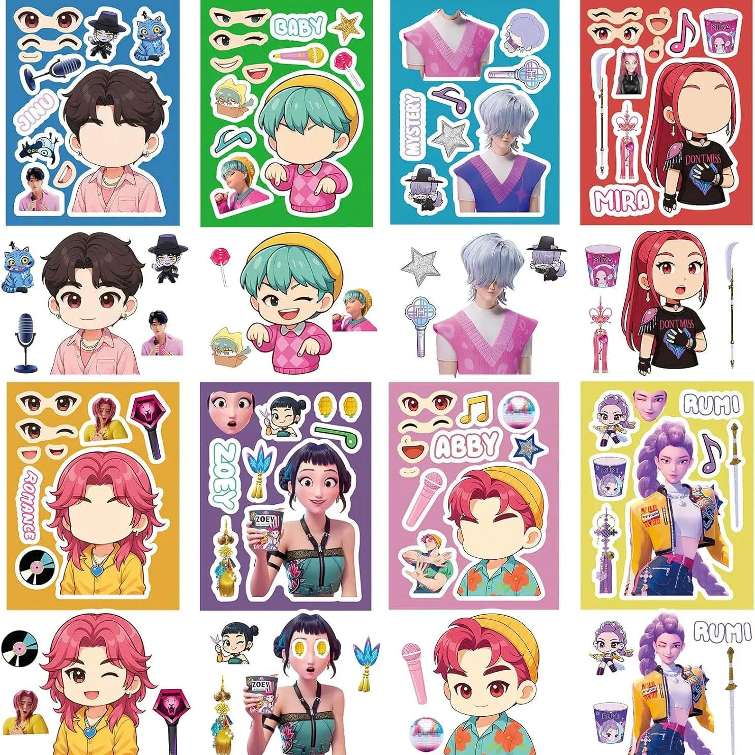 16Sheets Kpop Demon Hunter Stickers Huntrix Stickers for Scrapbook Phone Notebook Sticker Decoration Party Favors Gifts