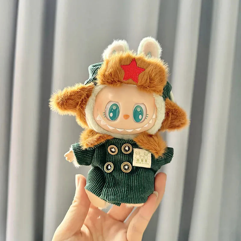 17cm Labubu I II Idol Dolls Clothes Green Outfit Hat Coat Accessories Korea Kpop Exo Clothing Plush Doll'S Clothes