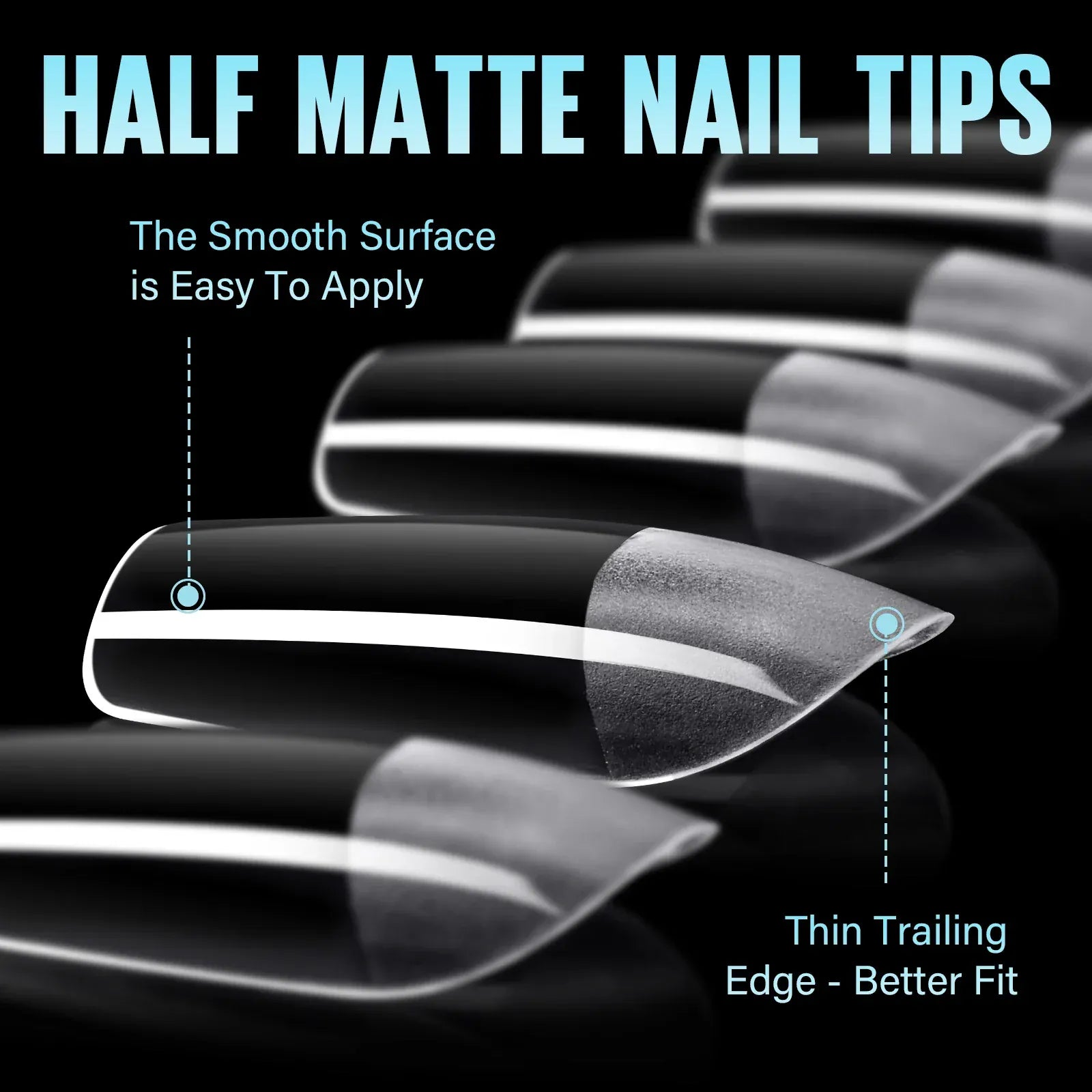 192 pieces of transparent acrylic fake nails, almond oval coffin square, suitable for nail art and home DIY nail making products