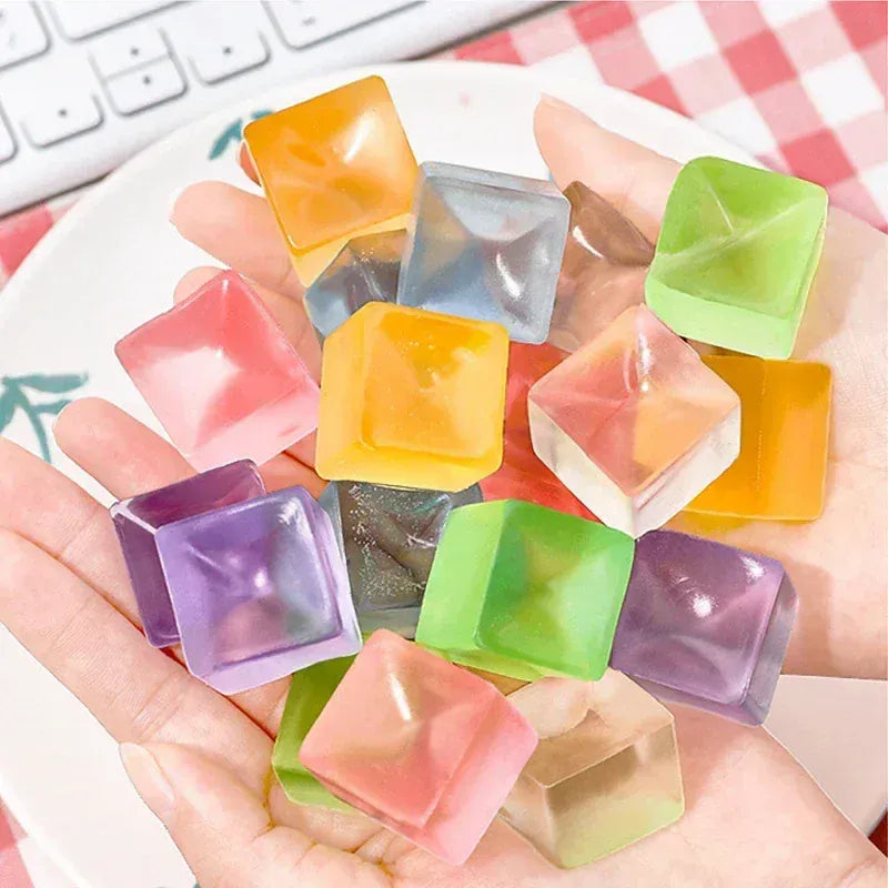 5/10Pcs Ice Cube Shaped Fidget Toy Square Stress Relief Ball Squishy Squeeze  Anxiety ADHD Stress Relief Sensory Adults Toys