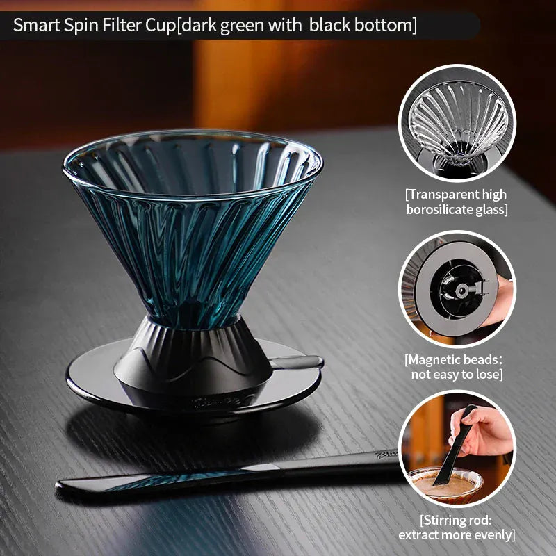 Bincoo Coffee Filter Cup Smart Filter Glass Filter Hand Brew Funnel with Stirrer Coffee Utensil Espresso Cold Brew Reusable Cone