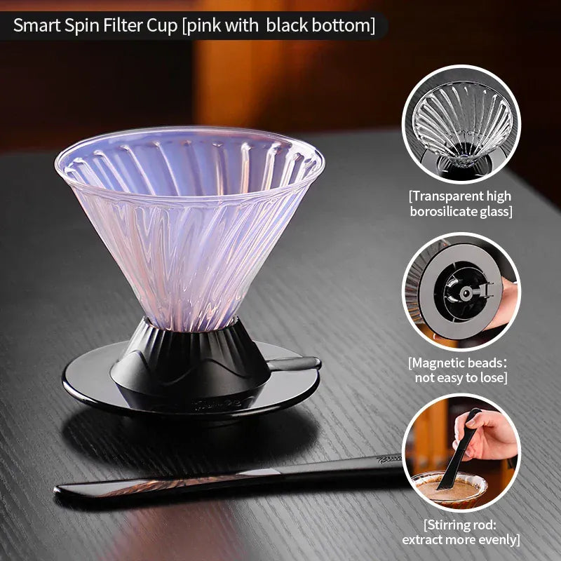 Bincoo Coffee Filter Cup Smart Filter Glass Filter Hand Brew Funnel with Stirrer Coffee Utensil Espresso Cold Brew Reusable Cone