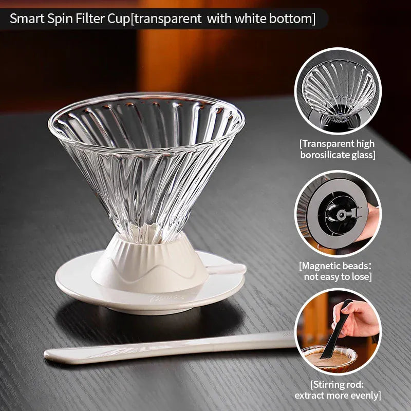 Bincoo Coffee Filter Cup Smart Filter Glass Filter Hand Brew Funnel with Stirrer Coffee Utensil Espresso Cold Brew Reusable Cone