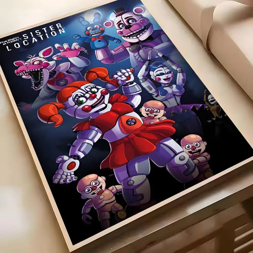 Fnaf Five-nights-At-Freddys Game Poster Poster Waterproof HD Wall Art Decal Self-Adhesive Aesthetic Decor For Home Living