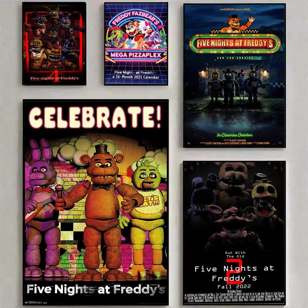 Fnaf Five-nights-At-Freddys Game Poster Poster Waterproof HD Wall Art Decal Self-Adhesive Aesthetic Decor For Home Living