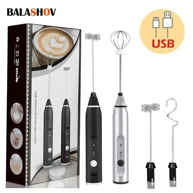 Electric Milk Frother - USB Rechargeable 3-Speed Handheld Frother
