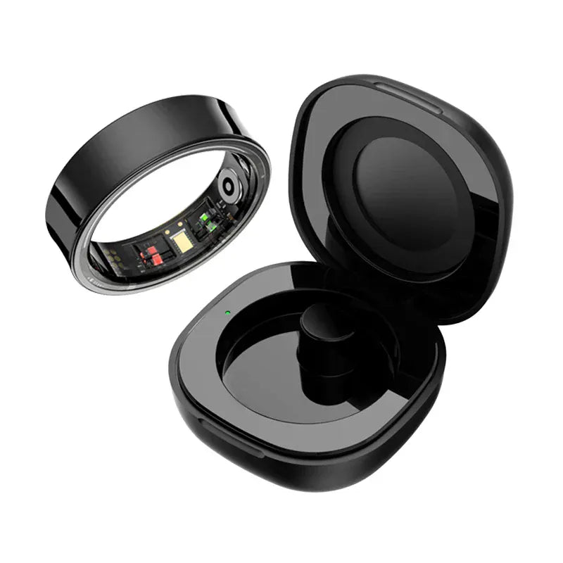 R09 Smart Ring Men Women with Charging Case, Heart Rate Blood Oxygen, Skin Temperature Monitor,5ATM Waterproof For Android iOS
