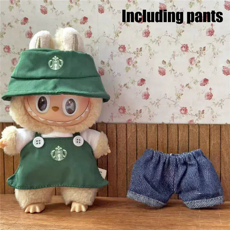 Workwear Outfit Clothes For Labubu Doll Fast Food French Fries Hamburgers Fahsion Coffee Apron Cosplay Clothing Accessories