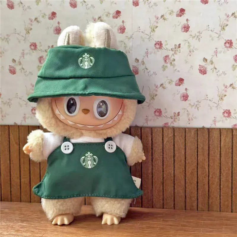 Workwear Outfit Clothes For Labubu Doll Fast Food French Fries Hamburgers Fahsion Coffee Apron Cosplay Clothing Accessories