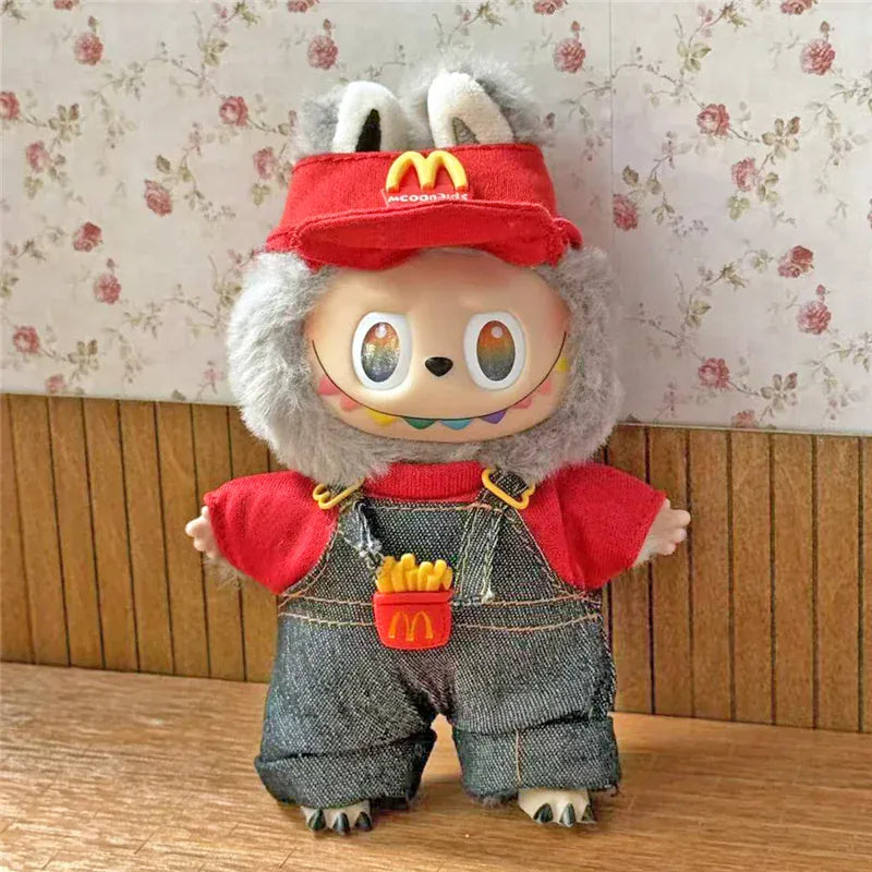 Workwear Outfit Clothes For Labubu Doll Fast Food French Fries Hamburgers Fahsion Coffee Apron Cosplay Clothing Accessories