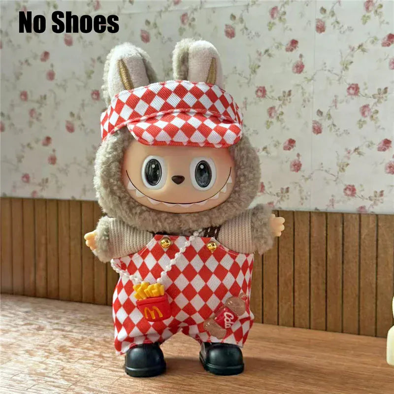 Workwear Outfit Clothes For Labubu Doll Fast Food French Fries Hamburgers Fahsion Coffee Apron Cosplay Clothing Accessories