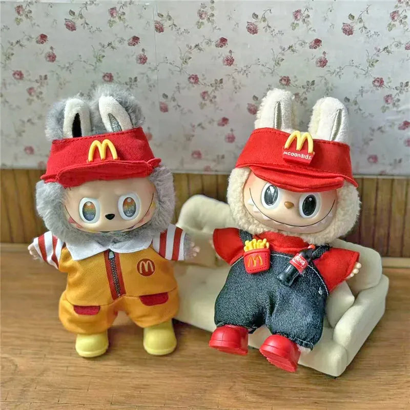 Workwear Outfit Clothes For Labubu Doll Fast Food French Fries Hamburgers Fahsion Coffee Apron Cosplay Clothing Accessories