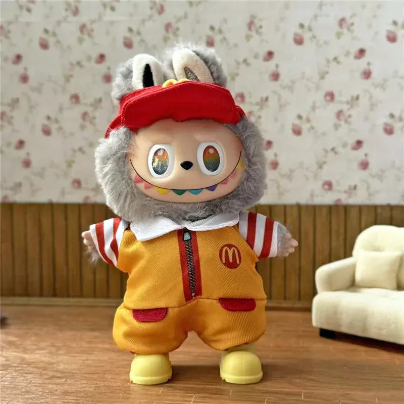 Workwear Outfit Clothes For Labubu Doll Fast Food French Fries Hamburgers Fahsion Coffee Apron Cosplay Clothing Accessories