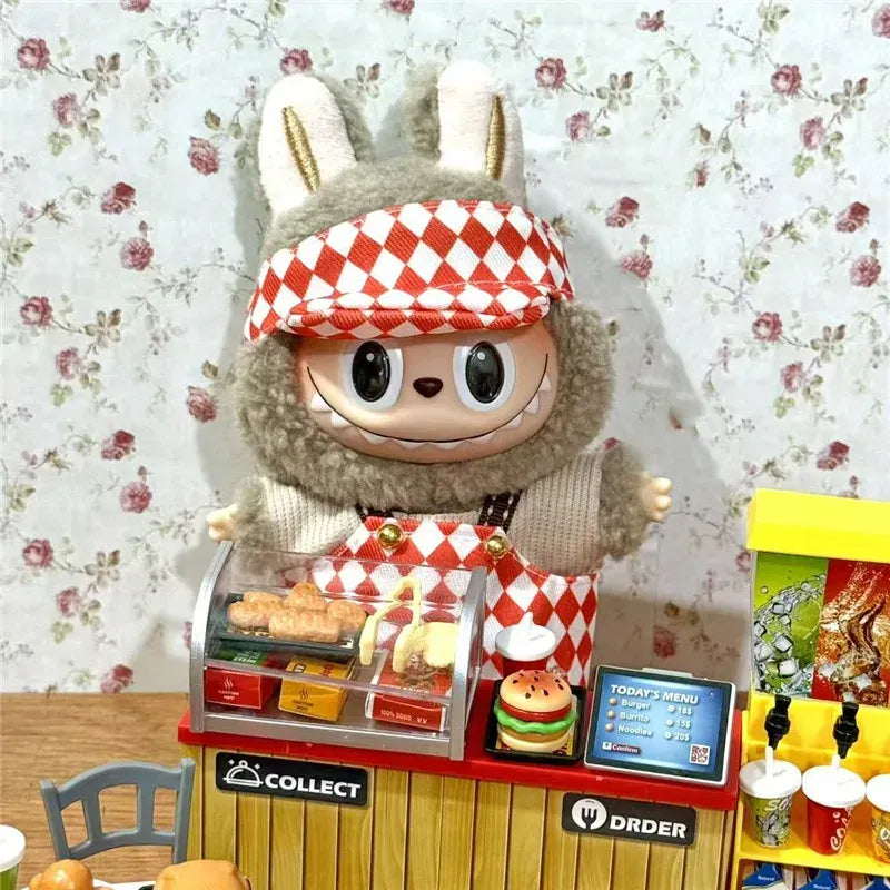 Workwear Outfit Clothes For Labubu Doll Fast Food French Fries Hamburgers Fahsion Coffee Apron Cosplay Clothing Accessories