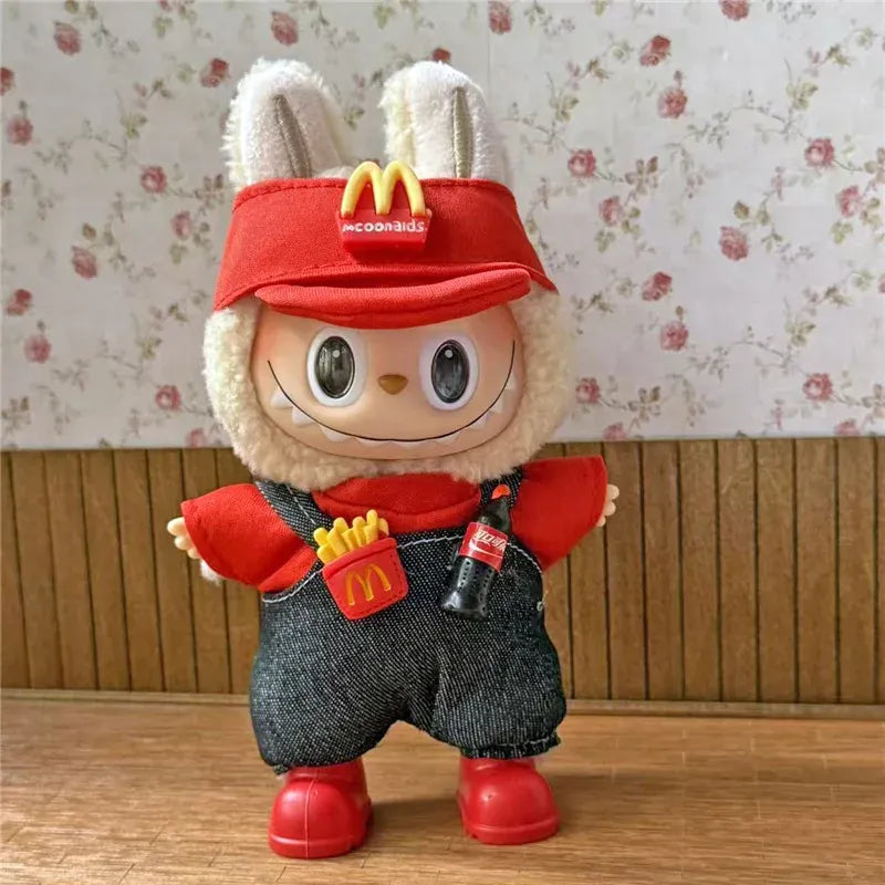 Workwear Outfit Clothes For Labubu Doll Fast Food French Fries Hamburgers Fahsion Coffee Apron Cosplay Clothing Accessories