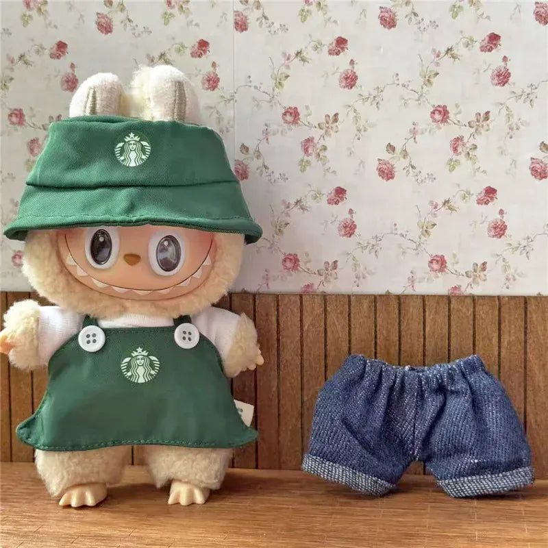 Workwear Outfit Clothes For Labubu Doll Fast Food French Fries Hamburgers Fahsion Coffee Apron Cosplay Clothing Accessories