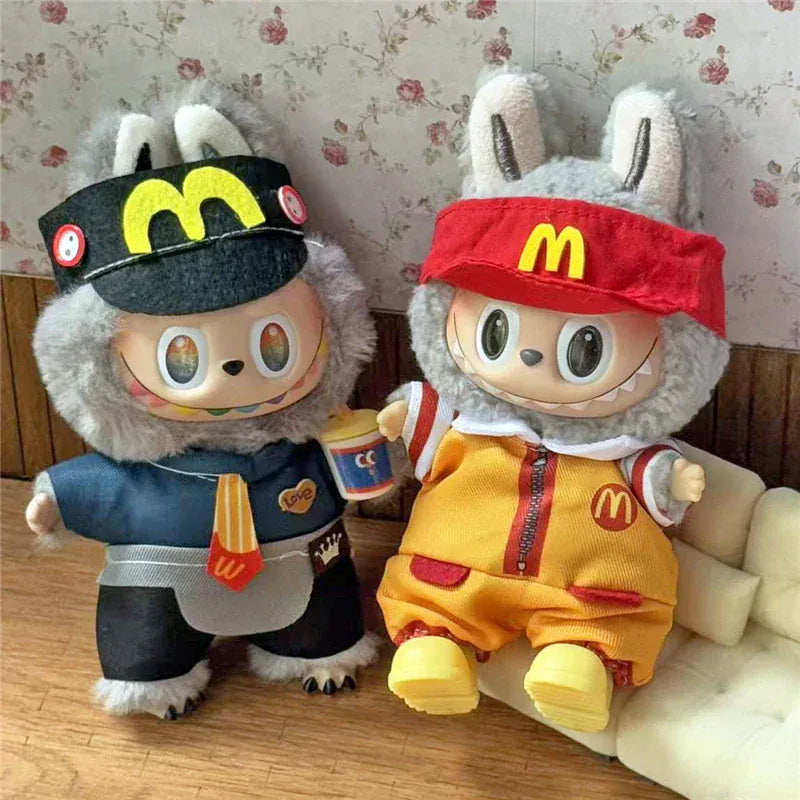 Workwear Outfit Clothes For Labubu Doll Fast Food French Fries Hamburgers Fahsion Coffee Apron Cosplay Clothing Accessories