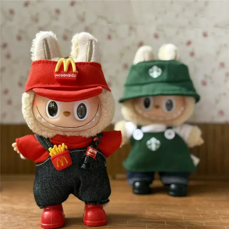 Workwear Outfit Clothes For Labubu Doll Fast Food French Fries Hamburgers Fahsion Coffee Apron Cosplay Clothing Accessories
