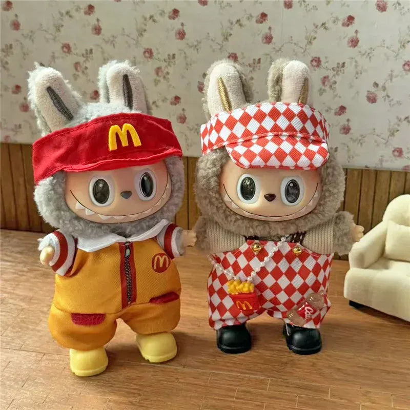 Workwear Outfit Clothes For Labubu Doll Fast Food French Fries Hamburgers Fahsion Coffee Apron Cosplay Clothing Accessories