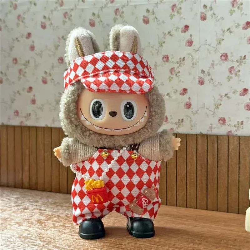 Workwear Outfit Clothes For Labubu Doll Fast Food French Fries Hamburgers Fahsion Coffee Apron Cosplay Clothing Accessories