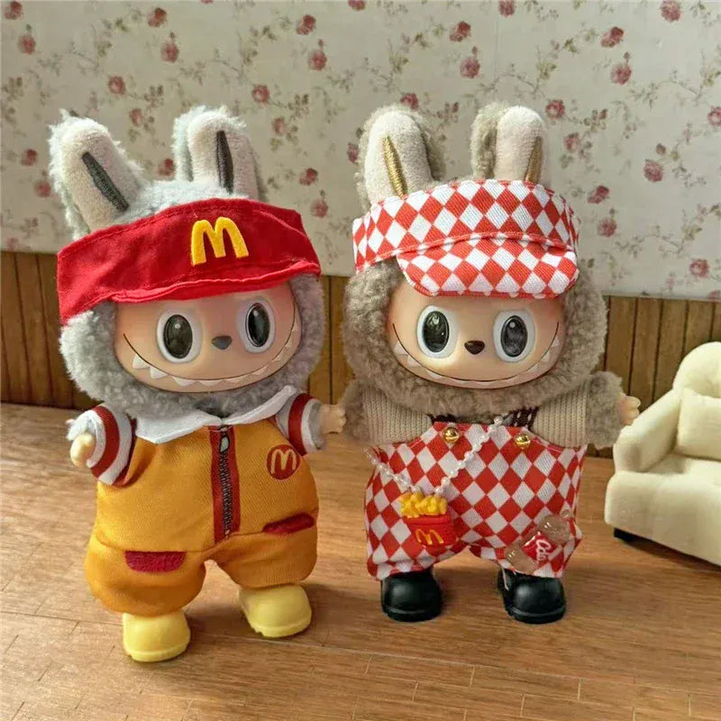 Workwear Outfit Clothes For Labubu Doll Fast Food French Fries Hamburgers Fahsion Coffee Apron Cosplay Clothing Accessories
